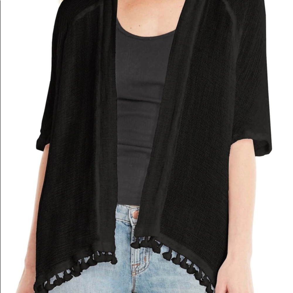 NWOT Michael Stars Women's Black‎ Fringe Kimono!